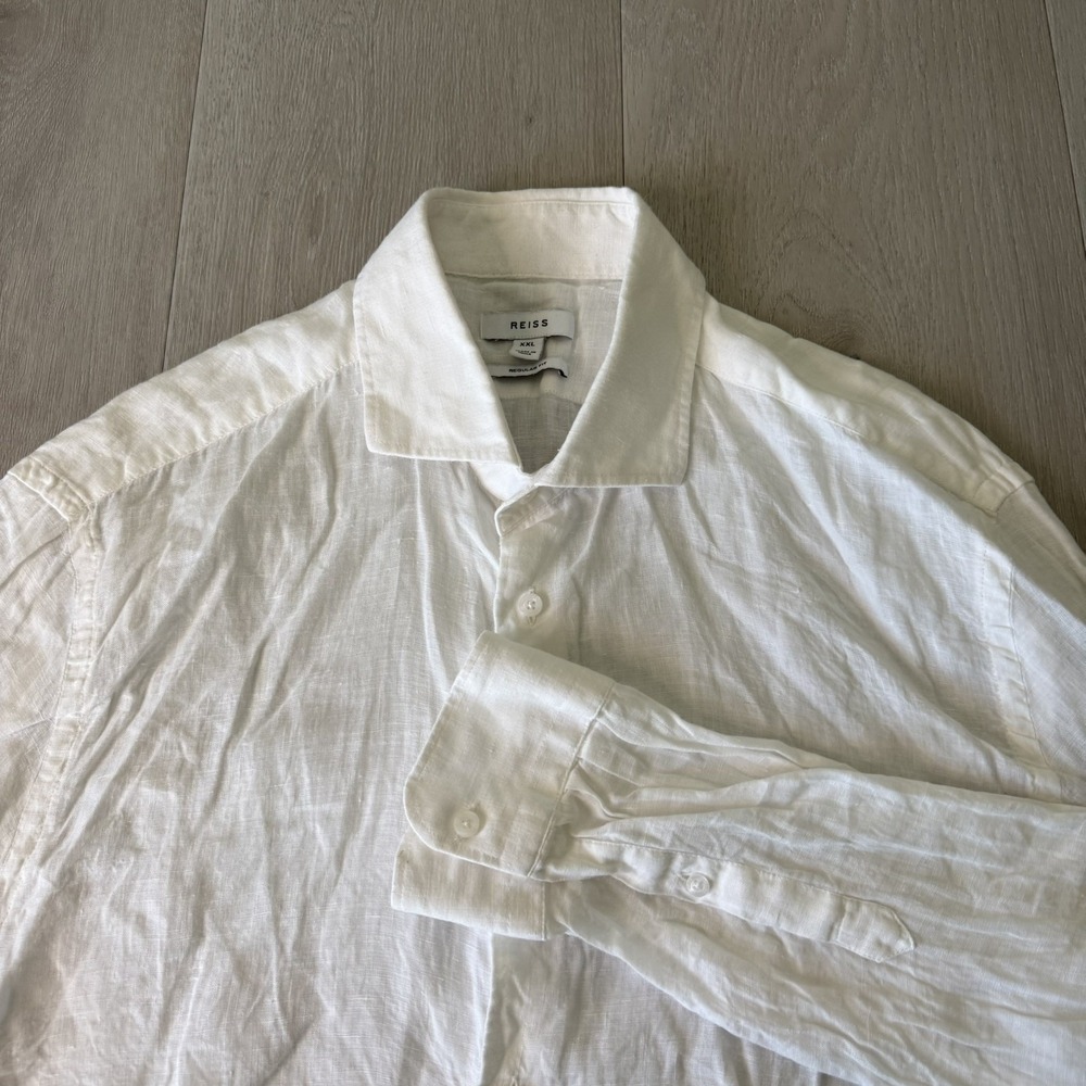 Reiss Linen Shirt White Long Sleeve Ruban Mens XL Regular Fit